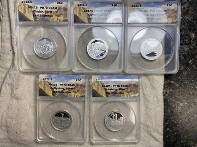 2011 S National Parks Quarters Silver 5 pc.  Set ANACS PR 70 DCAM Spot Free - Image 1 of 4