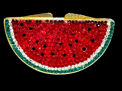 FABULOUS SIGNED JUDITH LEIBER RHINESTONE EMBELLISHED WATERMELON SLICE PILL BOX - Image 1 of 4