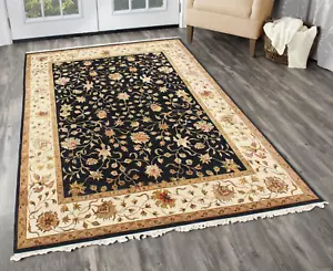 Black Hand Knotted 100% Wool/Silk Area Rugs Parisian Living Room Carpets 9x12 ft - Picture 1 of 9