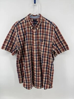 Chaps Easy Care Button Shirt Mens Size XL Blue Orange Yellow Plaid Short Sleeve - Image 1 of 4