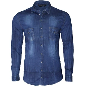 Herren Jeans Hemd Klixs Denim Slim Stretch Tailliert Blau Neu 01173 - Bild 1 von 7