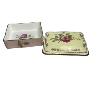 Vintage Floral Bone China Trinket Box MCM Retro Dressing Table Jewellery Storage - Picture 1 of 9