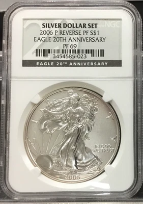 2006 P $1 Reverse Proof Silver Eagle NGC PF69 From 20th Anniversary Dollar Set - Image 1 of 4