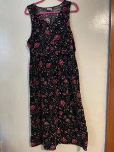 VTG Bobbie brooks velvet floral maxi dress size L cotton y2k sleeveless fairy - Picture 1 of 8