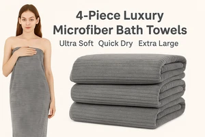 4er Pack Übergroße Badetücher 35"x70" Extra Groß Mikrofaser Weich Schnell Trocknend Set - Bild 1 von 37