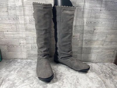 Botas altas simples para mujer 9,5 M zapatos con volantes gris gamuza hasta la rodilla caminar montar a caballo Foto 1 de 4
