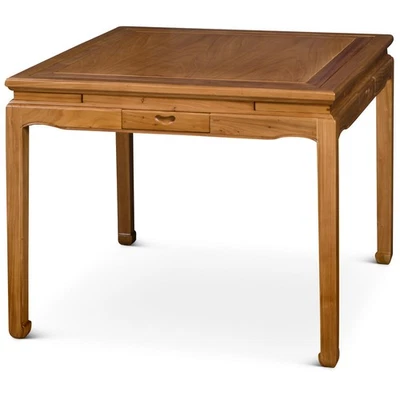 US Seller - Natural Finish Elmwood Chinese Mahjong Game Table - Image 1 of 4