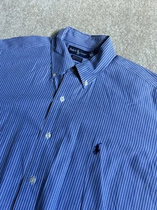Vintage Ralph Lauren Knopfleiste Herren 16,5-34 Yarmouth Blau 100% Baumwolle Gestreift - Bild 1 von 7