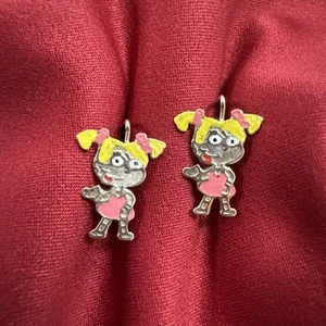 10k Gold Rugrats Angelica Enamel Leverback Drop Earrings - Picture 1 of 7