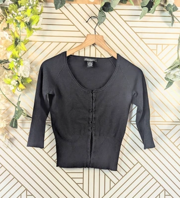 BETSY JOHNSON Women's Black 3/4 Sleeve Cardigan Hook Closure Silk Blend MED - Image 1 of 4