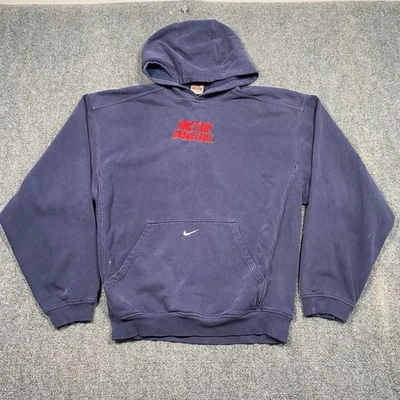 Vintage NIKE Men's Small Hoodie Navy Metro Basketball Pullover Center Swoosh - Image 1 of 4