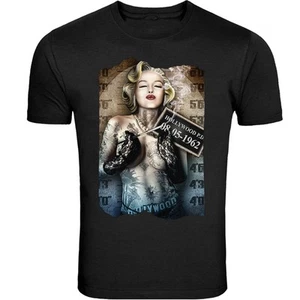 Marilyn Monroe Tee Black Unisex USA gold tattoo roses face T-Shirt - Picture 1 of 1