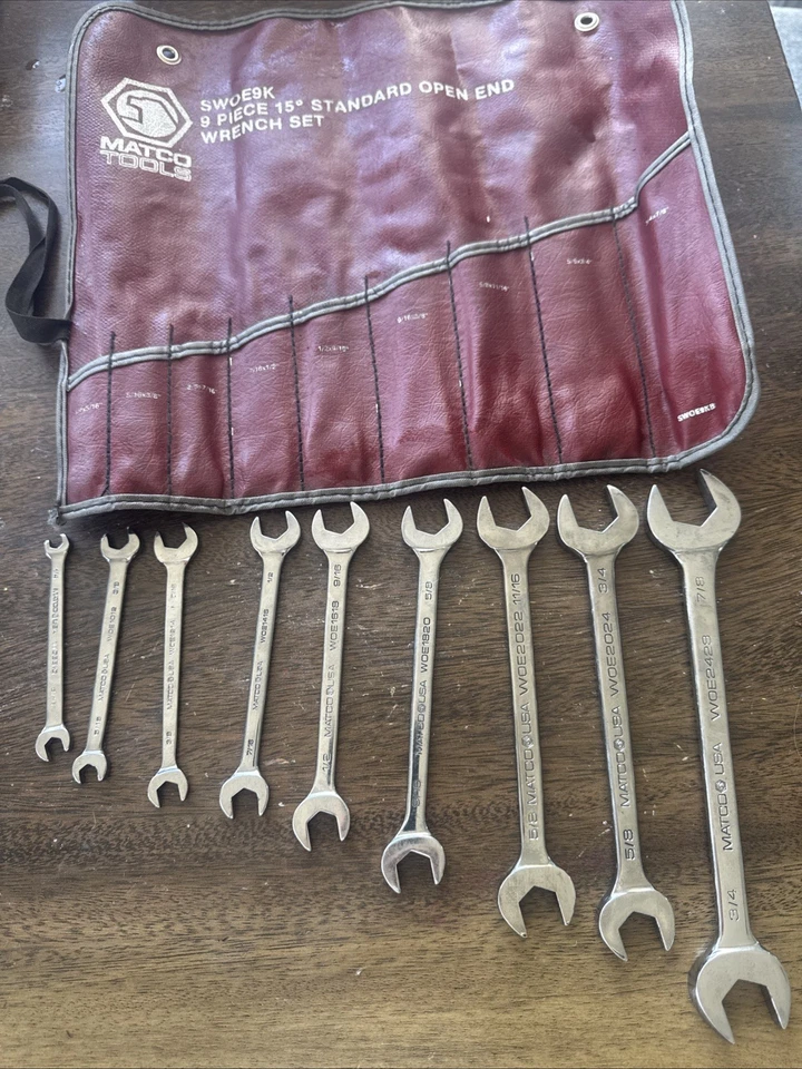 Juego de llaves de extremo abierto estándar Matco Tools SWOE9K 9 piezas 1/4 - 7/16" 15° (18 tamaños) Foto 1 de 4