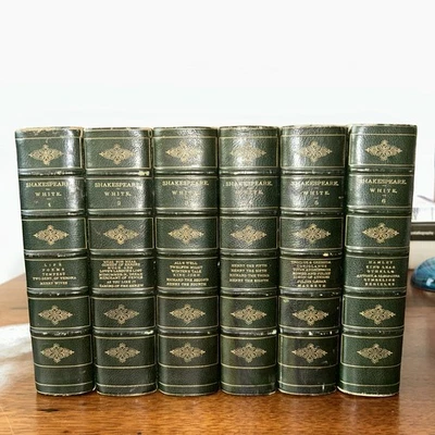 BEAUTIFUL Marbled and Gilded SHAKESPEARE’S WORKS - 1889 Little Brown 6 Volumes - Image 1 of 4