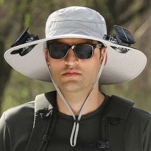 Unisex Outdoor Wide Brim Sun Hat with Solar Fan UV Protection Hiking Camping US - Picture 1 of 10