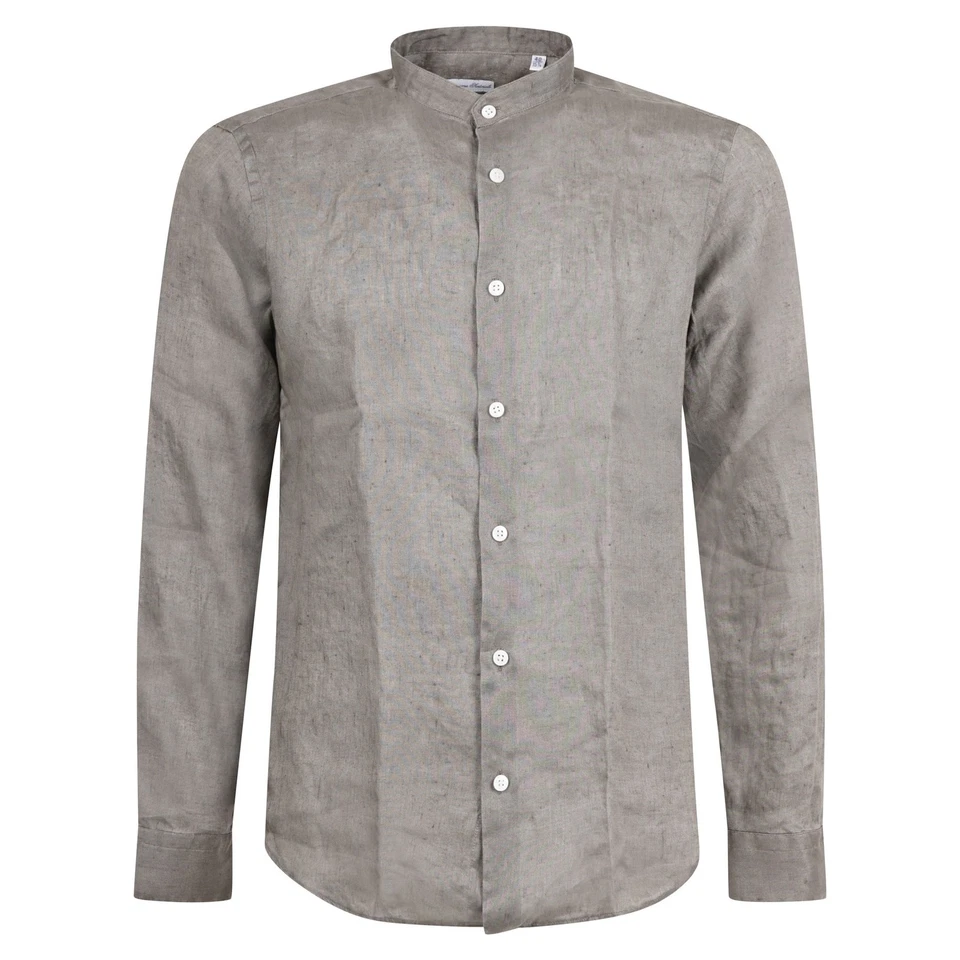 Lavorazione Sartoriale - Camicia verde coreana in lino slim fit per uomo - Immagine 1 di 1