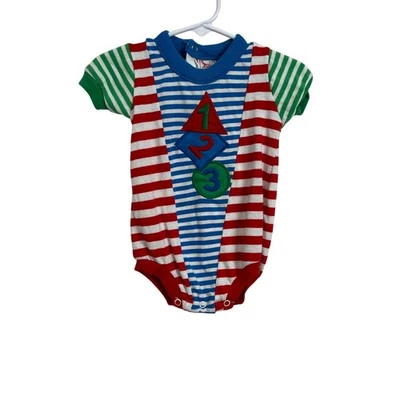 Bebé Niño Buster Marrón Vintage Colorido Rayas 123 Número Uno Pieza 6-9 Meses Foto 1 de 4