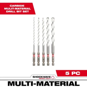 Juego de brocas de mampostería multimaterial de carburo Milwaukee SHOCKWAVE (paquete de 5) - Imagen 1 de 12