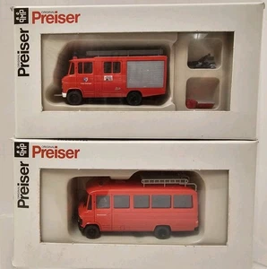 2) Preiser HO 1:87 Mercedes Fire Squad Tender LF 8 and Mercedes Fire Command Van - Picture 1 of 2