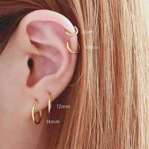 9CT GOLD Plated HOOP EARRINGS - Sizes: 6mm / 8mm / 10mm / 12mm PAIRS HUGGIE NEW - Picture 1 of 6
