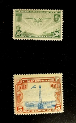 SCOTT # C111  &  C21 -  SET OF 2 AIR MAIL  STAMPS -  VF - OG - HINGED  - MINT - Image 1 of 4