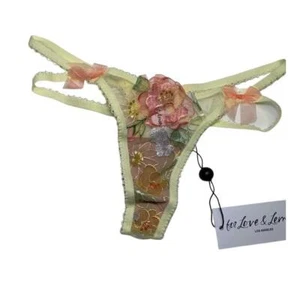 For Love & Lemons Luella Thong Yellow Size XXS Victoria's Secret Floral Lace  - Picture 1 of 8