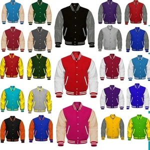 High Quality Letterman Wool & Cowhide Leather Sleeves Bomber Varsity Jacket - Picture 1 of 56