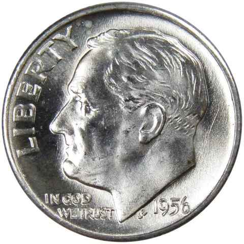 1956 D Roosevelt Dime BU Uncirculated Mint State 90% Silver 10c US Coin Cover