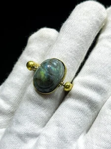 Anello Egizio di Scarabeo Egizio in Pietra Labradorite (Simbolo di Buona Fortuna) - Foto 1 di 8