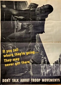 1943 ORIGINAL WWII US ARMY WAR POSTER - DON'T TALK ABOUT TROOP MOVEMENTS - RARE - Picture 1 of 4