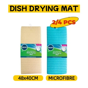 2/4 x Microfibre Drying Mat Glassware Dish Drying Mat Absorbent 40x48cm Foldable - Picture 1 of 6