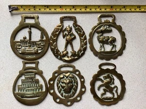 6 Antique Vintage Horse Brass Brasses - Picture 1 of 1
