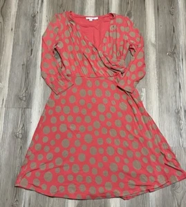 Boden Womens 14R Rosebury Polka Dot Jersey Midi Wrap Dress 3/4 Sleeve Salmon/Tan - Picture 1 of 10