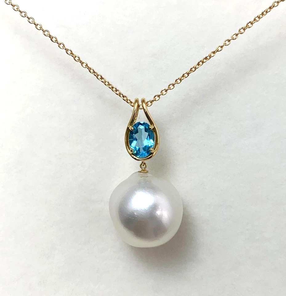 Pendentif 15,6 mm Australie perle de la mer du Sud/quartz bleu or jaune massi... - Photo 1/4