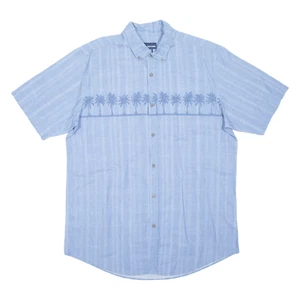 BASIC EDITIONS Palm Trees Mens Shirt Blue Striped L - Picture 1 of 6