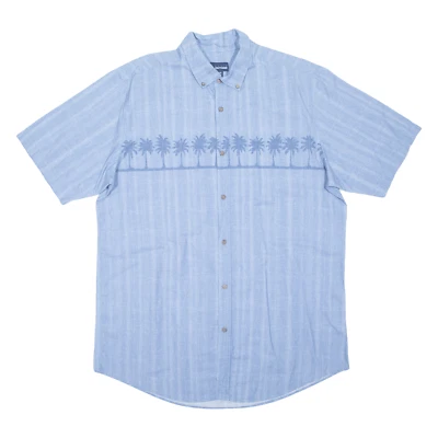 BASIC EDITIONS Palm Trees Mens Shirt Blue Striped L - Image 1 of 4