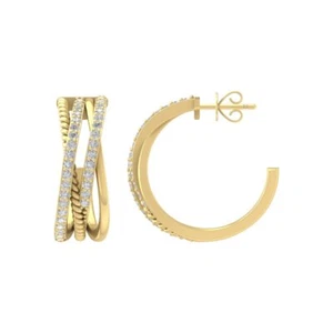 10k Yellow Gold Round Lab Grown Diamond Fashion Hoop Earrings For Women - Picture 1 of 7