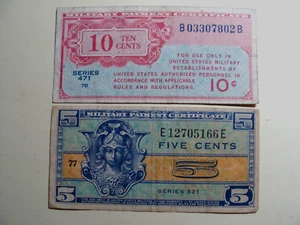 1947 USA MILITARY PAYMENT CERTIFICATE 5, 10 CENT SERIES 471, 521 CIRC. - Picture 1 of 2
