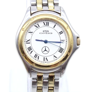 ONISS Watch Mens Silver Tone Stainless Steel Swiss Movt Mercedes Logo White Dial - Picture 1 of 8