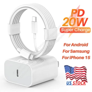 20W Type C Fast Charger Adapter Block USB C To C Cable For iPad Pro/Air Samsung - Picture 1 of 16