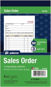 Adams Sales Order Book, 3-Part, Carbonless, 4-3/16" X 7-3/16" Inch, 50 Sets, - Picture 1 of 12