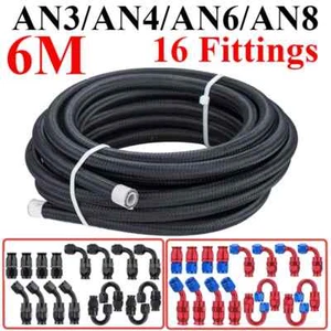 19.6FT/6M 3AN 4AN 6AN E85 Nylon Braided PTFE Fuel Hose Oil Line +16 End Fittings - Imagen 1 de 19