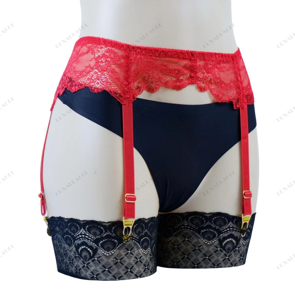 Luxallacki Floral Lace Garter Belt 4 Straps Suspender with Metal Clips Lingerie - Image 1 of 4