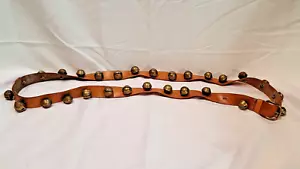 Vintage 1.25" Brass Sleigh Bells Leather Strap w Buckle 6.5' Horse Carriage - Picture 1 of 19