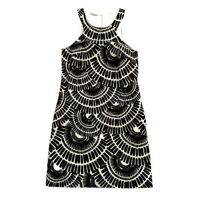 Trina Turk Textured Cotton Sheath Shift Dress 0 00 XS Fan Tribal Black White - Image 1 of 4