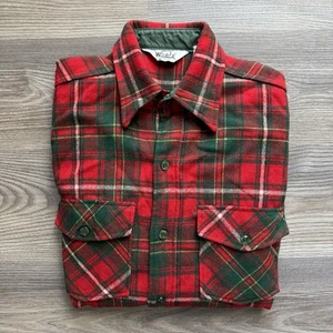 Vintage Woolrich USA Red Green Buffalo Plaid Wool Flannel Shirt Size L Christmas - Picture 1 of 8