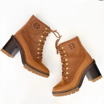 Tory Burch || Botines Miller Lug Suela Tacón Con Cordones Combate Moto Marrón Tostado 10 Foto 1 de 4