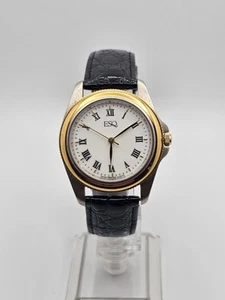 Vintage 1990s ESQ by MOVADO mens analog watch Silver And Gold Tone Black Band - Picture 1 of 18
