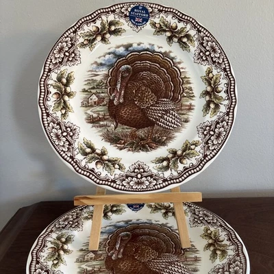 NEW Set of 4- Royal Stafford Homeland Thanksgiving Turkey Acorn Dinner Plates