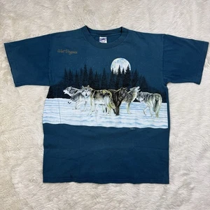 Maglietta Vintage West Virginia Wolves Doppia Faccia Grande Verde Bianco Habitat 1991 Tee - Foto 1 di 10